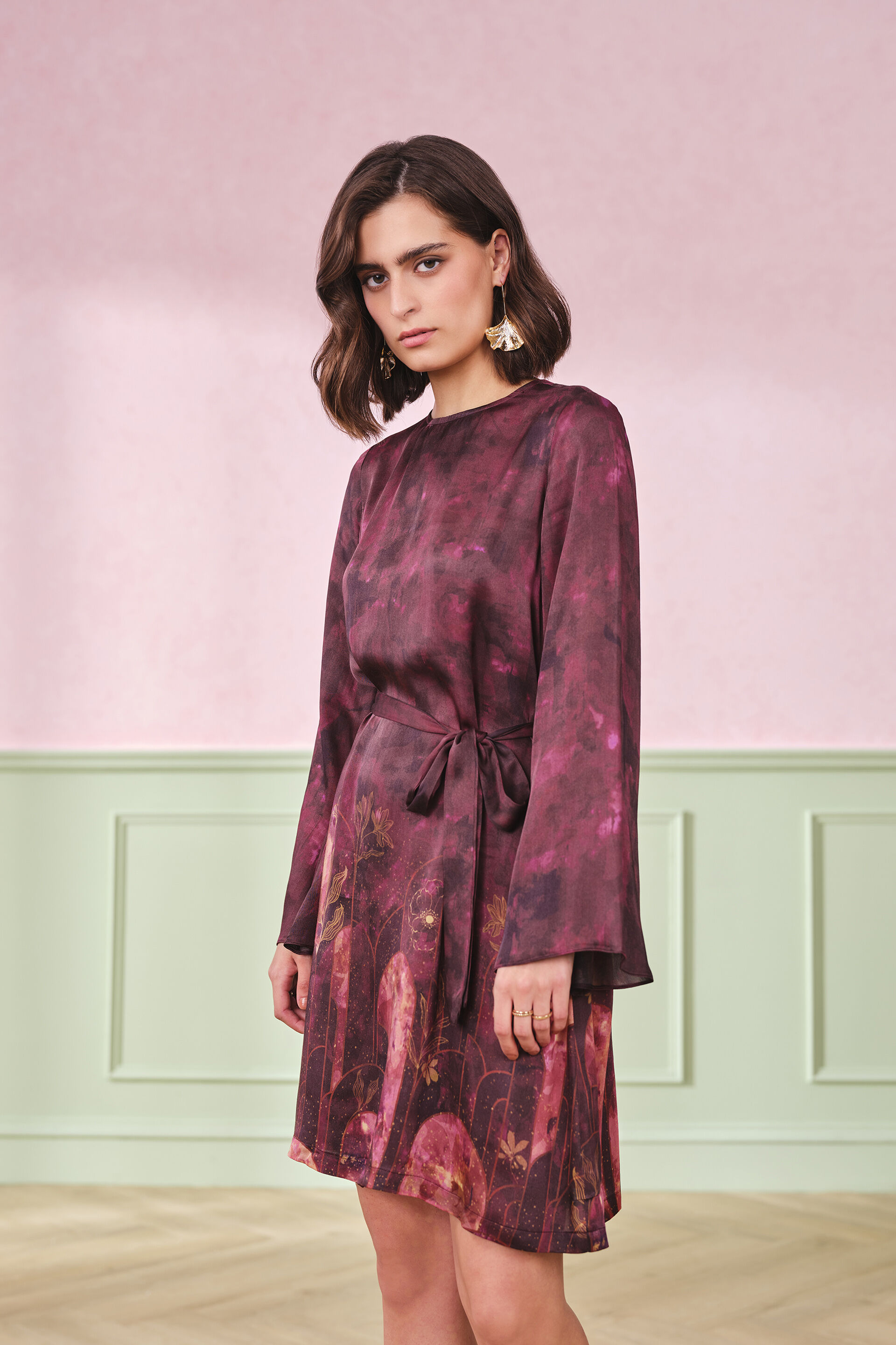Autumn Leaves Flared Dress, Wine, image 5